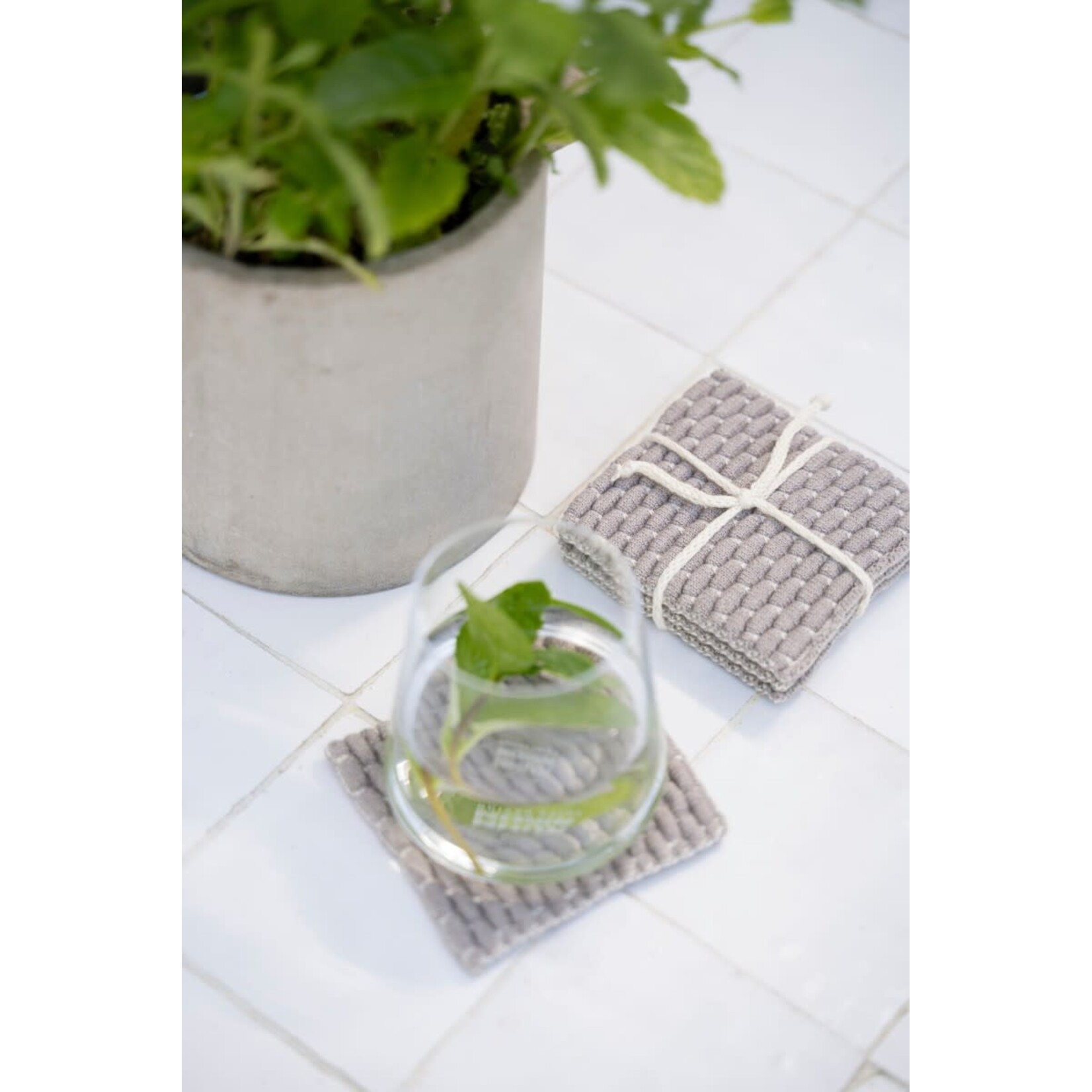 Knit Factory Knit Factory glasonderzetters set-4 Block Ecru Taupe Knit Factory 8721052156263