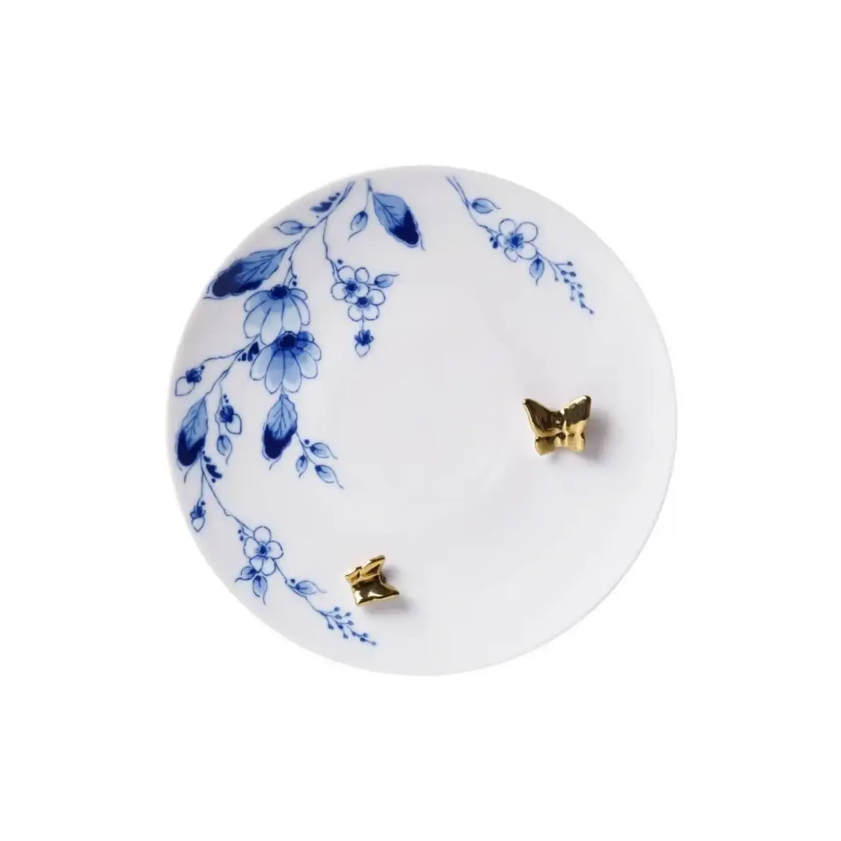 Heinen Delfts Blauw Heinen Delfts Blauw 20cm Wandbord 3D vlinder goud Heinen Delfts Blauw m0800