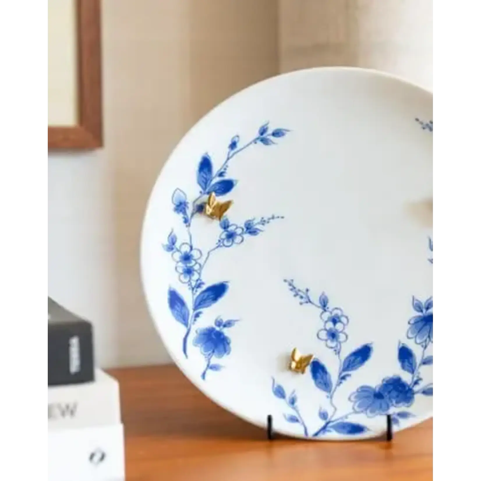 Heinen Delfts Blauw Heinen Delfts Blauw 26.5cm Wandbord 3D vlinder goud Heinen Delfts Blauw m0801