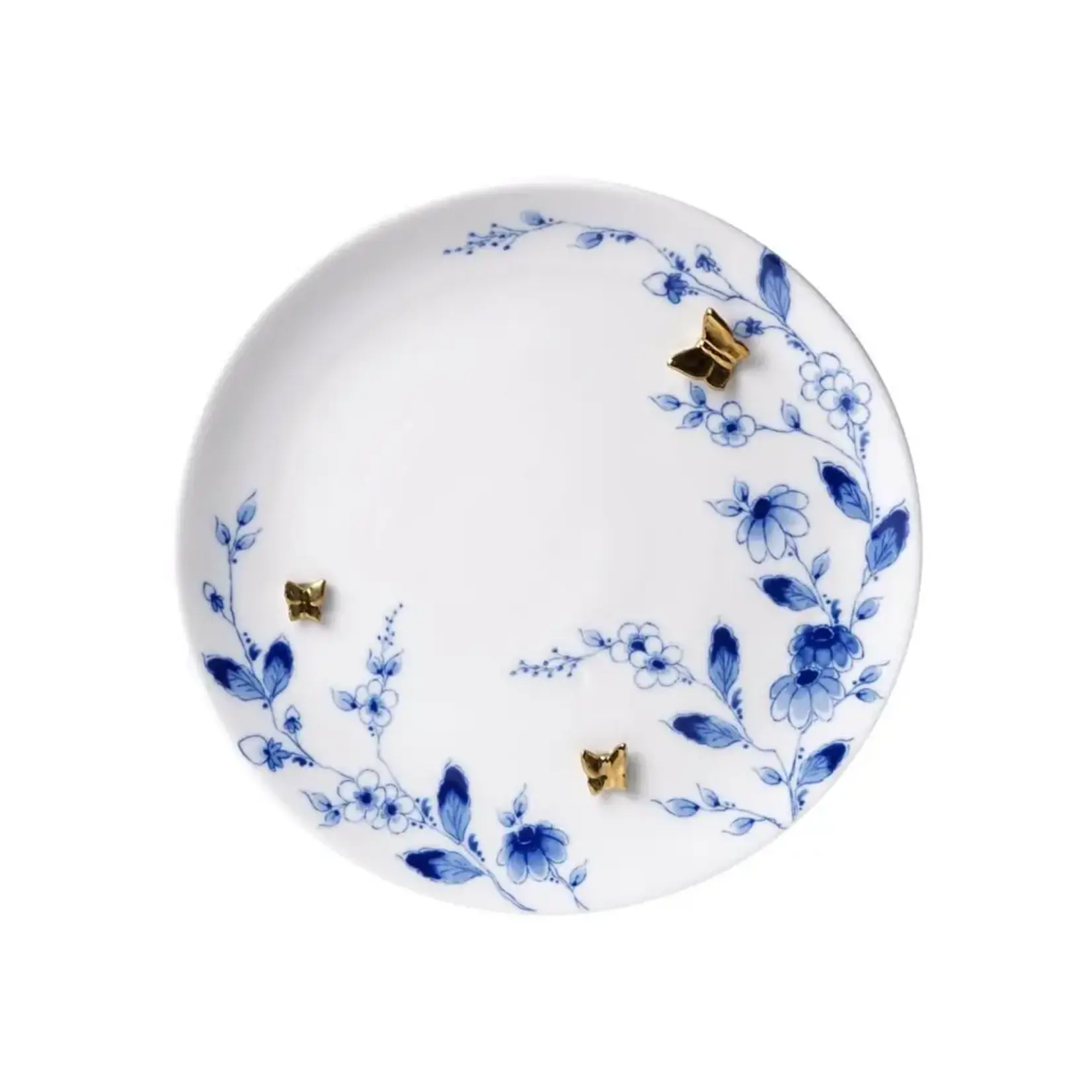 Heinen Delfts Blauw Heinen Delfts Blauw 26.5cm Wandbord 3D vlinder goud Heinen Delfts Blauw m0801