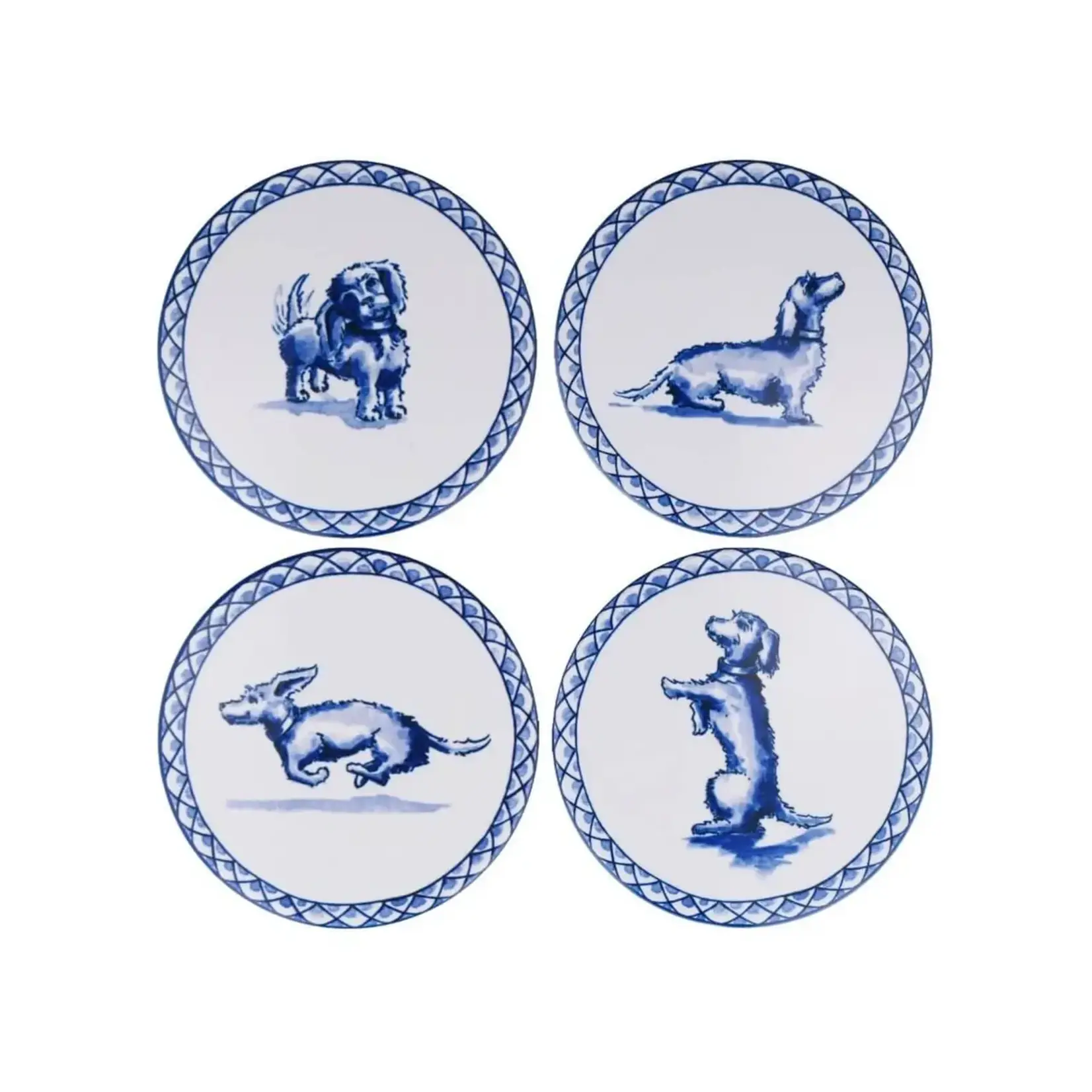 Heinen Delfts Blauw Heinen Delfts blauw coasters onderzetters Teckel Nhaan set van 4 Heinen Delfts Blauw P753