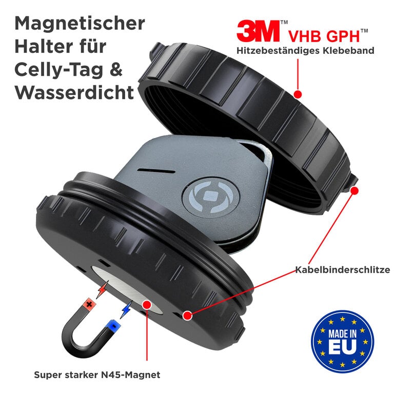 BlueMayim Made in EU Made IN EU Celly FMI Tracker Magnet Halterung Wasserdicht Mit Kabelbinder & 3M VHB Aufkleber