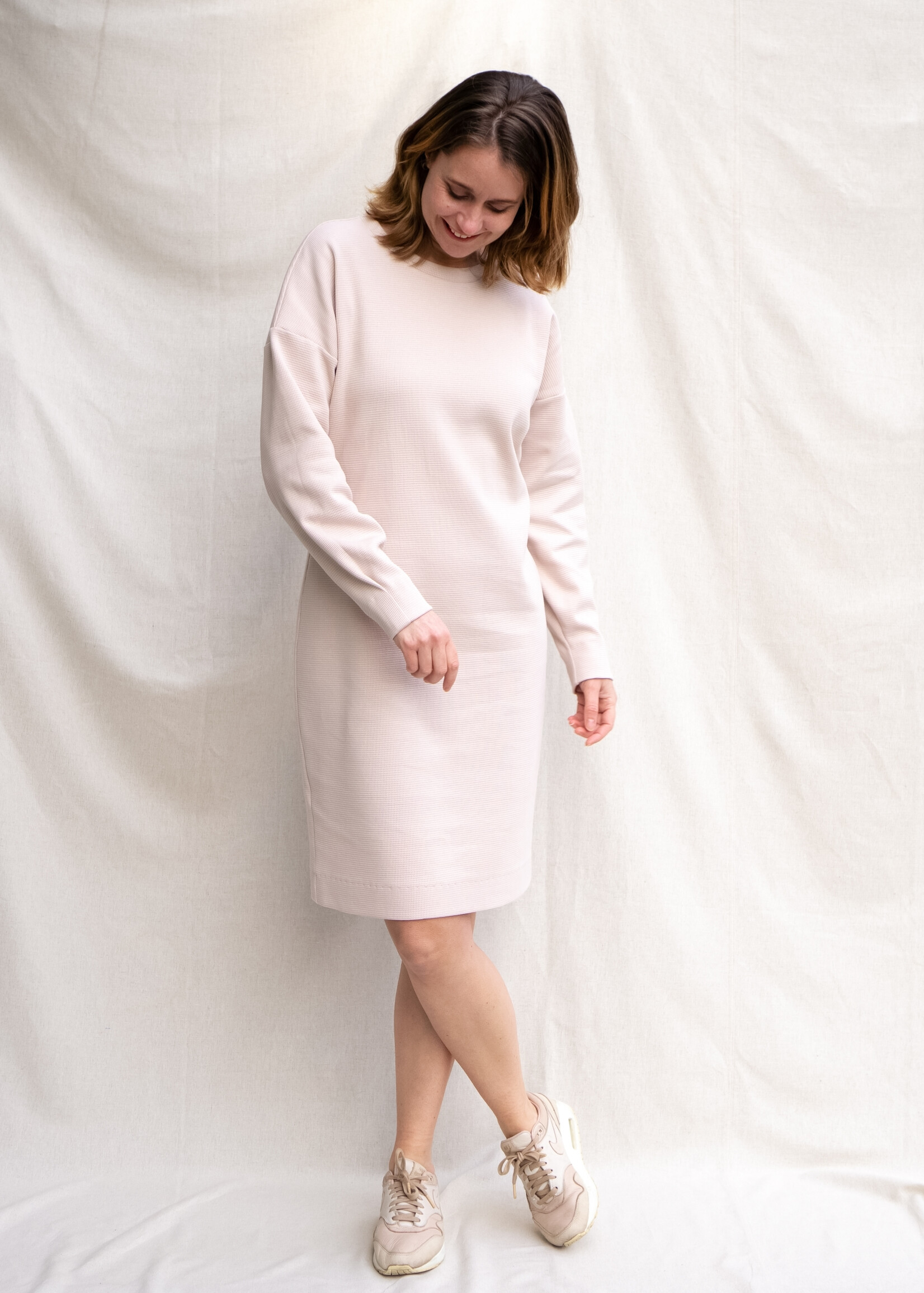 Fenny Faber Fenny Faber - Sweaterdress wafel katoen met plooi - Ecru