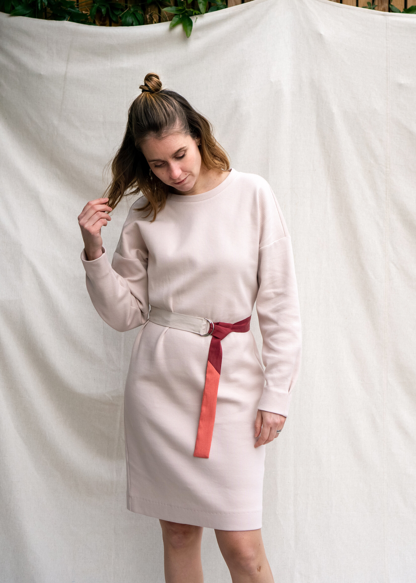 Fenny Faber Fenny Faber - Sweaterdress wafel katoen met plooi - Ecru