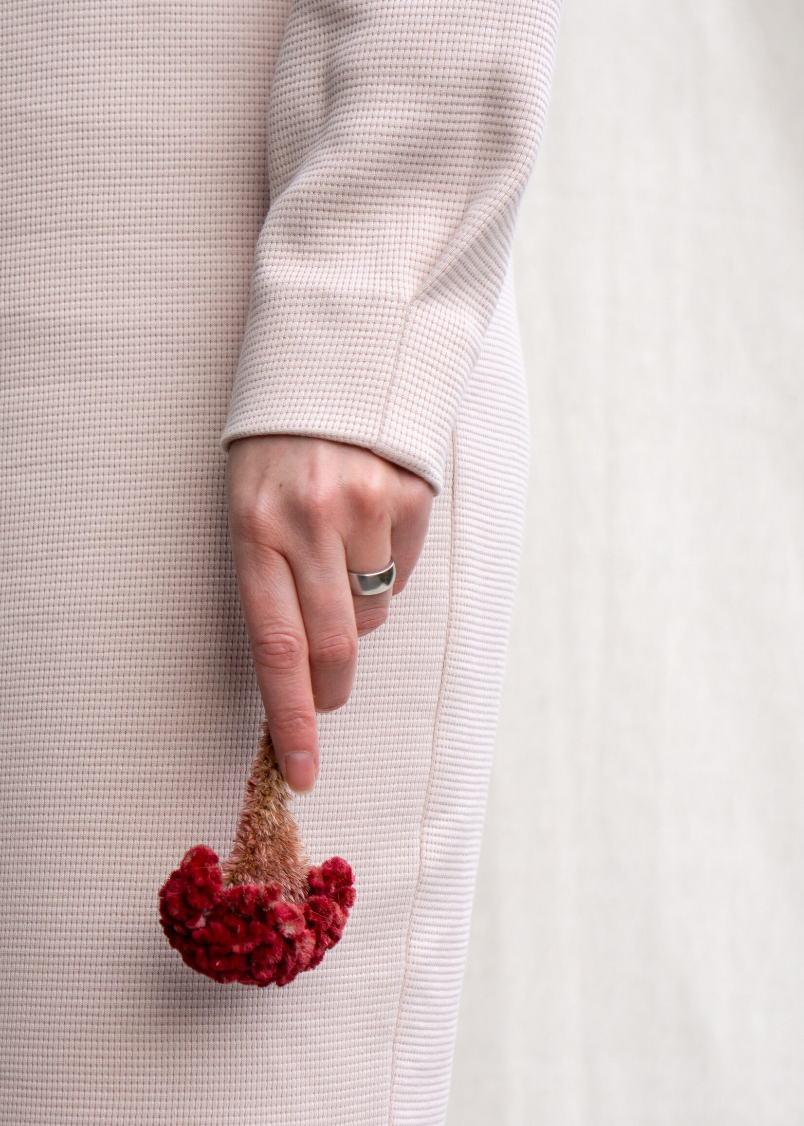 Fenny Faber Fenny Faber - Sweaterdress wafel katoen met plooi - Ecru