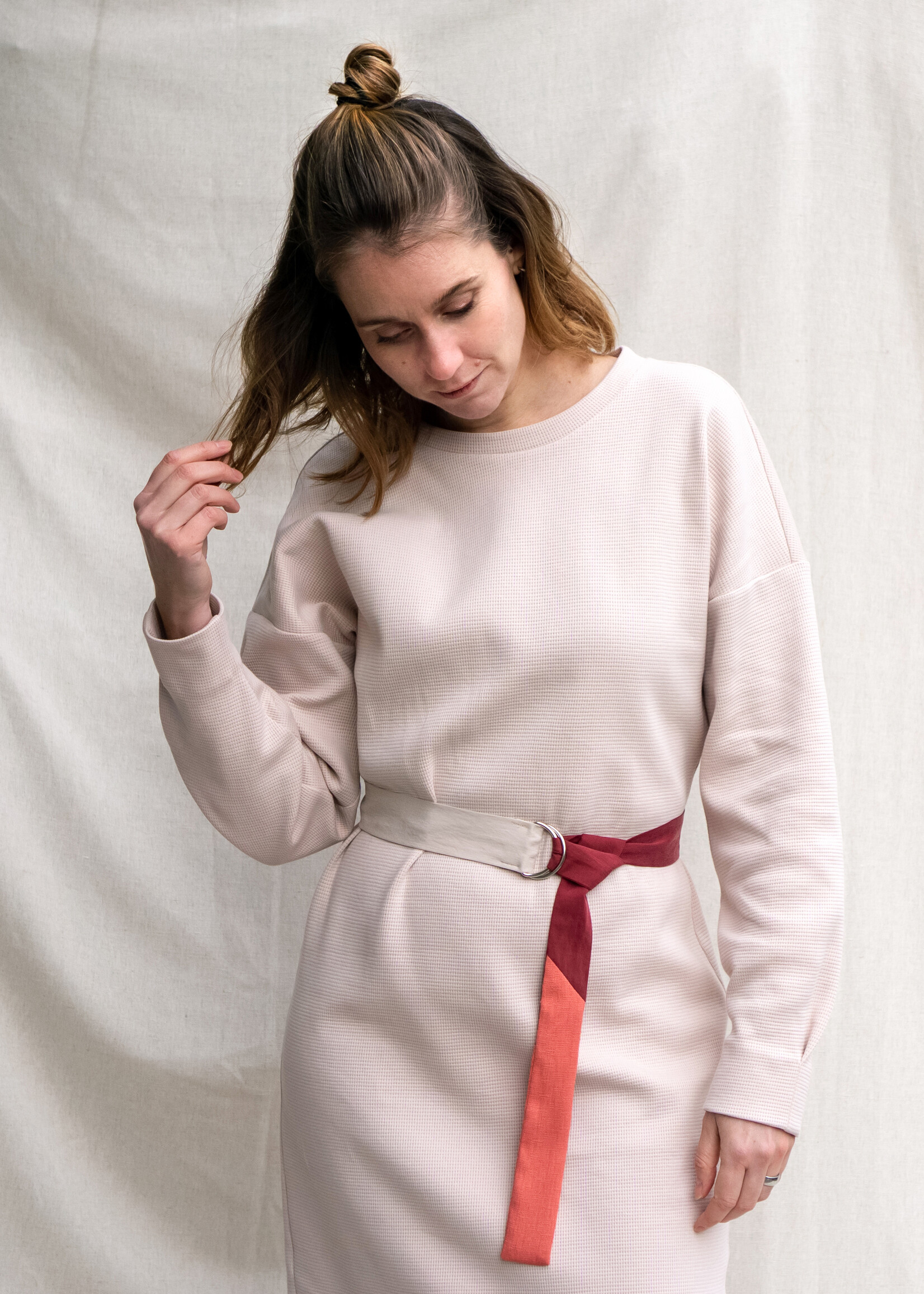 Fenny Faber Fenny Faber - Sweaterdress wafel katoen met plooi - Ecru