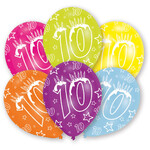 6 Latex Balloons All Round Printed Age 10 assorted 27.5 cm / 11"