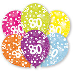 6 Latex Balloons All Round Printed Age 80 assorted 27.5 cm / 11"