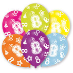 6 Latex Balloons All Round Printed Age 8 assorted 27.5 cm / 11"