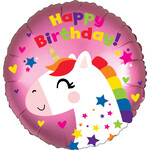 Standard Satin Unicorn Birthday Foil Balloon S40 Packaged 43 cm