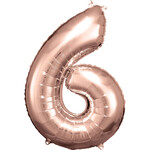 Large Number 6 Rose Gold Foil Balloon N34 Packaged 88 cm x 60 cm