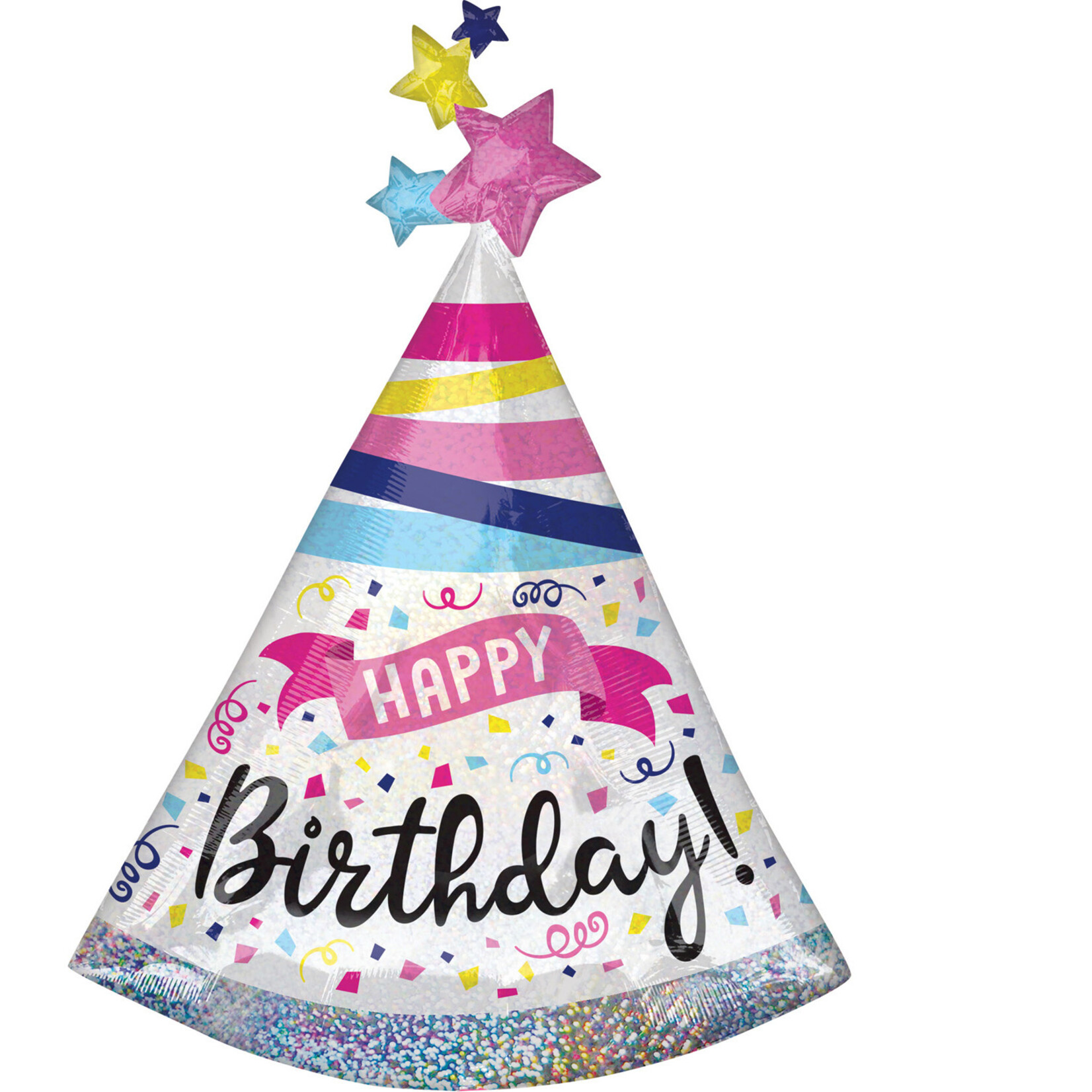 SuperShape Holo. HBD Banner Foil Balloon P40 Packaged