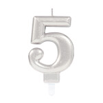 Number Candle 5 Sparkling Celebrations with Holder Silver Wax / Plastic Height 9.3 cm