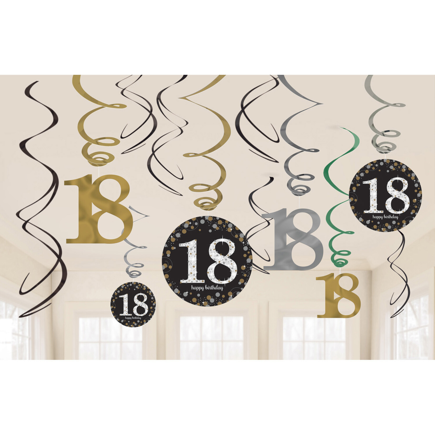 12 Swirl Decoraties 18 Sparkling Celebration Goud Folie / Papier 61 cm