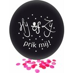 Ballon Gender Reveal 24 inch Ø 50cm met roze confetti HIJ OF ZIJ PRIK MIJ