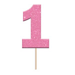 Cake topper 1 glitter roze (4cm, 12st)