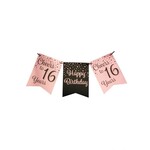 Feestslinger banner vlaggen rose/zwart - 16