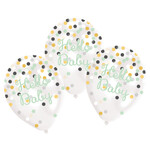 6 Latex Balloons Clear Confetti Filled Hello Baby 27.5 cm / 11"