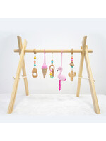 Louas Louas houten babygym met speeltjes flamingo editie