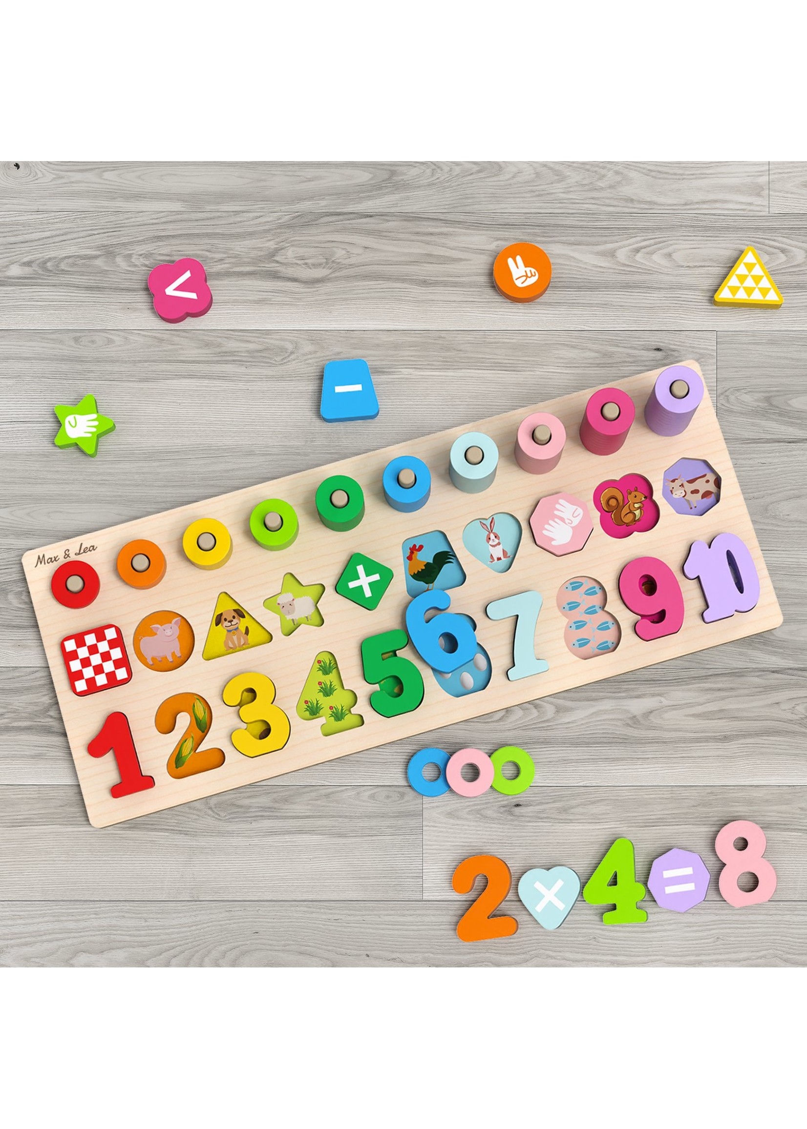 Max & Lea Activiteitenbord / Activity bord met cijfers en stapelringen