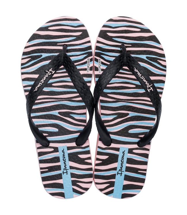 Slippers stripes zwart/roze