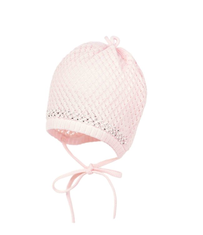 Prachtig gebreid mutsje met parels roze