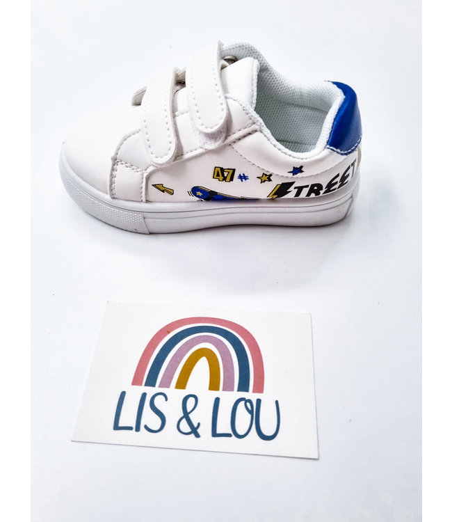 Witte sneaker velcro skater blauw