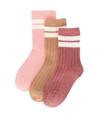 In Control 3-pak rib sokken stripe beige/roze/lichtroze