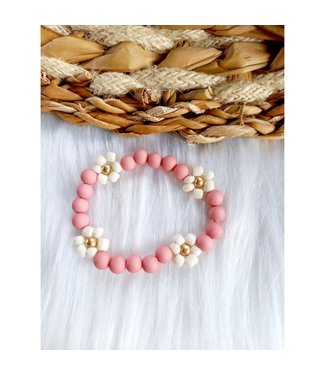 Armband oudroze met kleine bloemetjes