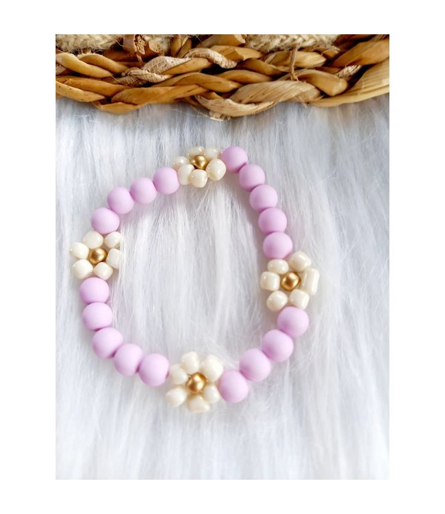 Armband kids kleine bloemetjes lila