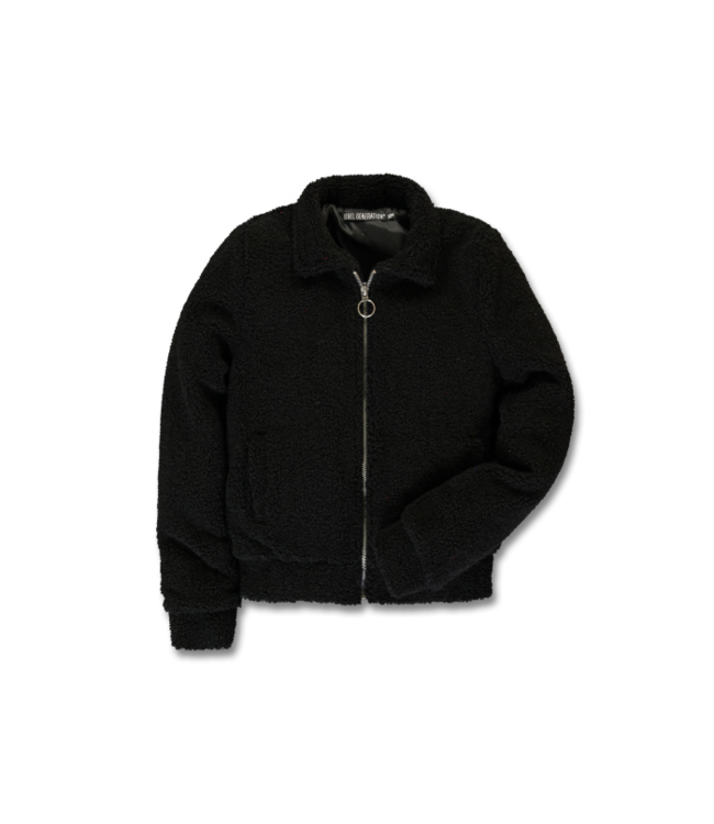 Zwart wollige jacket met rits