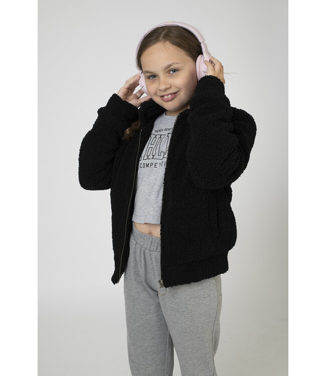 Zwart wollige jacket met rits