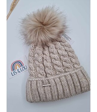 Access accessoires Beige gevlochten muts met grote pompon