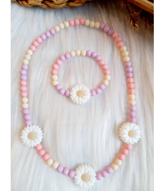 Set Kids armband en ketting madeliefjes pastel