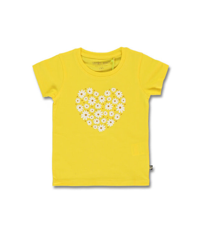 Lemon Beret Tshirt geel madeliefjes hart