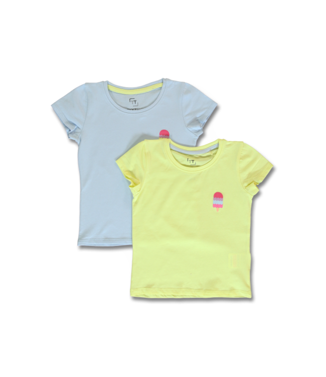 Lemon Beret Duo Pack tshirts girls ice cream geel lichtblauw