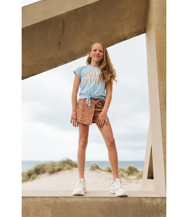 No Way Monday Tshirt met knoop lichtblauw summer