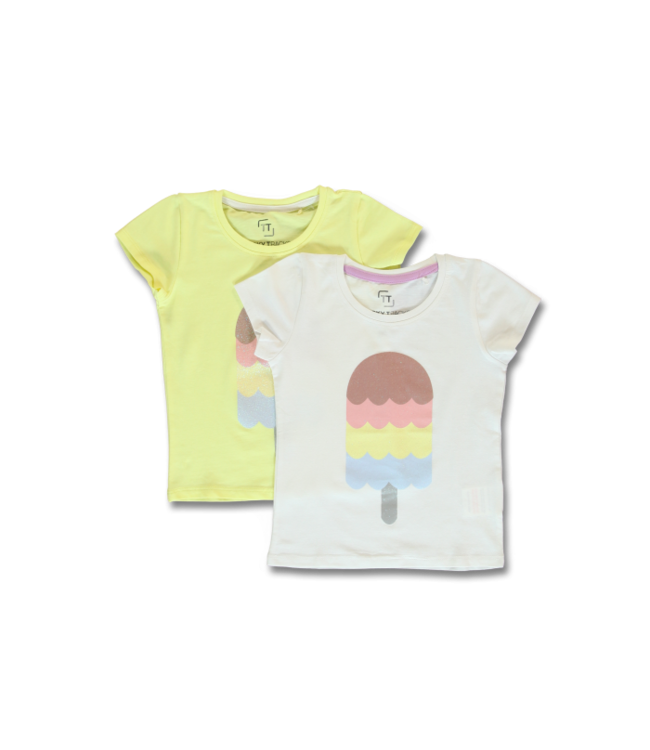 Lemon Beret 2-Pack Tshirts geel ecru glitter ice cream