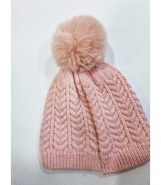 Roze muts met pompon 1-4 jaar