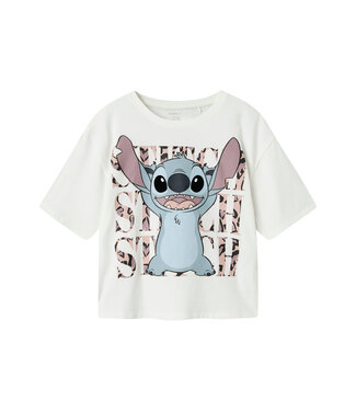 name it T-Shirt Wit Pink Leopard stitch