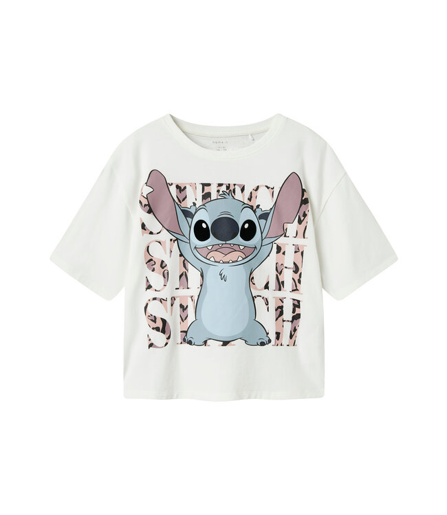 name it T-Shirt Wit Pink Leopard stitch