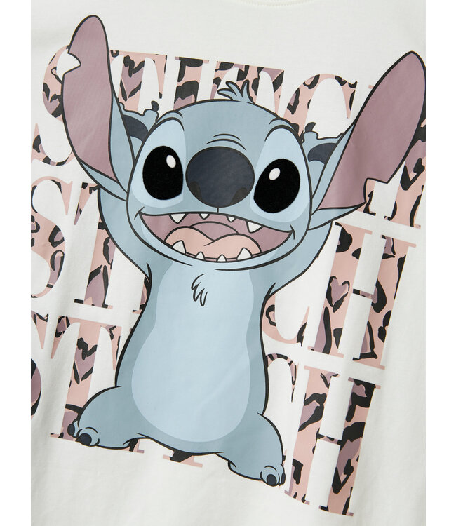 name it T-Shirt Wit Pink Leopard stitch