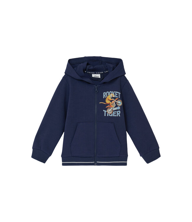 s.Oliver Sweater Tiger met rits en kap blauw