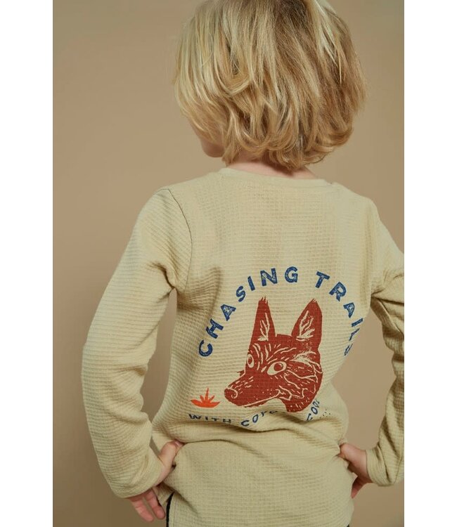 Sturdy Longsleeve donker ecru wafel chasing trails