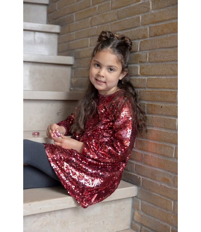 Jubel Jurk pailletten Queen of hearts Bordeaux