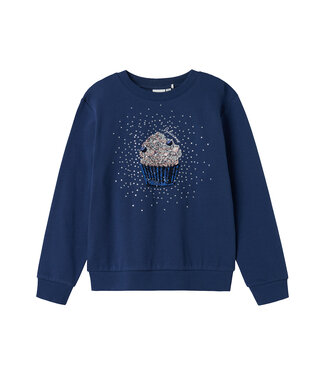 name it Sweater blauw Cupcake glitter