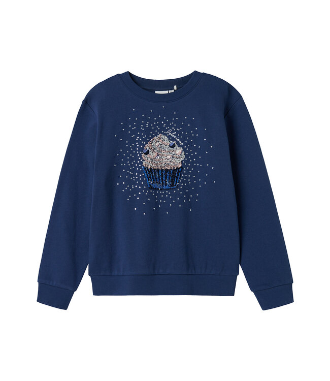 name it Sweater blauw Cupcake glitter