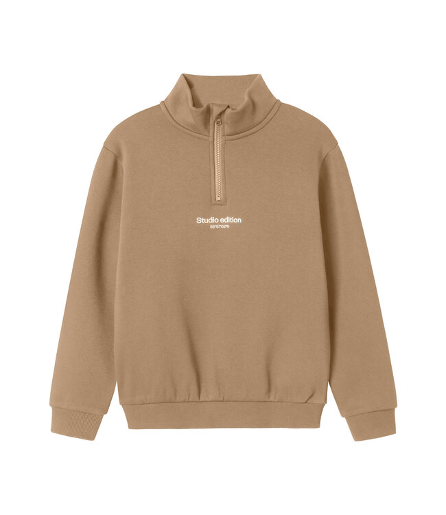 name it Sweater halve rits Cashemere bruin Studio