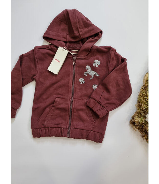s.Oliver Bordeaux sweater met rits en kap paard glitter