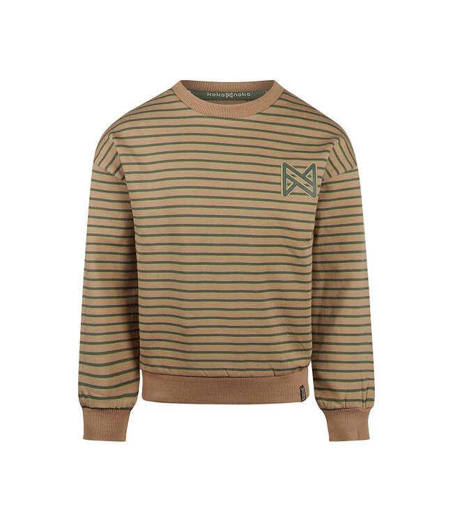 Koko Noko Sweater gestreept khaki bruin